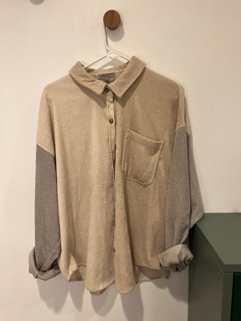 Oversized Corduroy Color Block Button Down, Size S/M